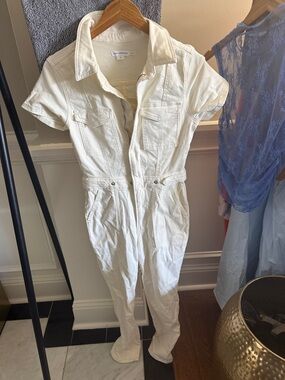 Good American White Short-Sleeve Utility Jumpsuit